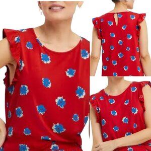 Draper James Red Blue Floral Print Cap Sleeve Pullover Blouse Women’s Size Small